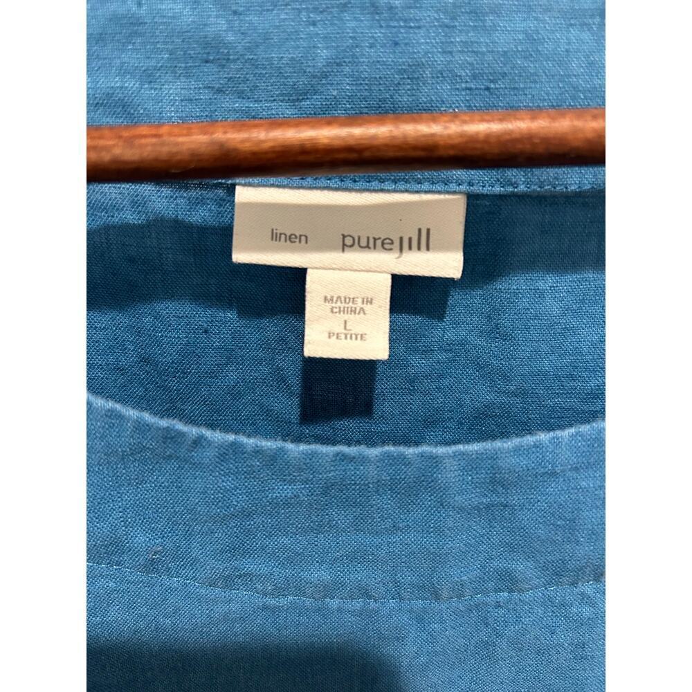 J. Jill pureJill 100% Linen A-Line Dress Ocean Blue Size Petite L Beach Travel - Picture 2 of 7